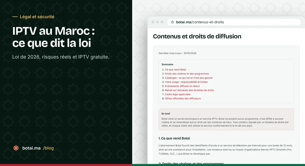 IPTV Maroc : IPTV au Maroc : est-ce légal ? La loi, les risques réels et les bons réflexes
